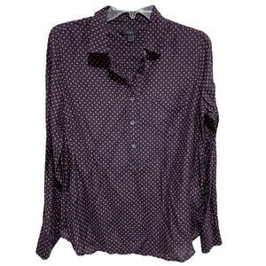 Twee J Crew Silk Blend Polka Dot Popover Top Size 8 Blue Red Retro Work Teacher